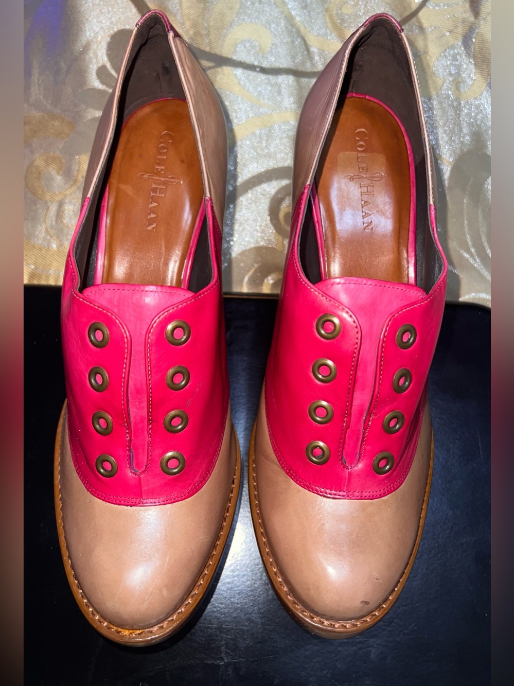 Cole Haan Stephanie Pink Tan Leather Oxford Pumps Size 11B